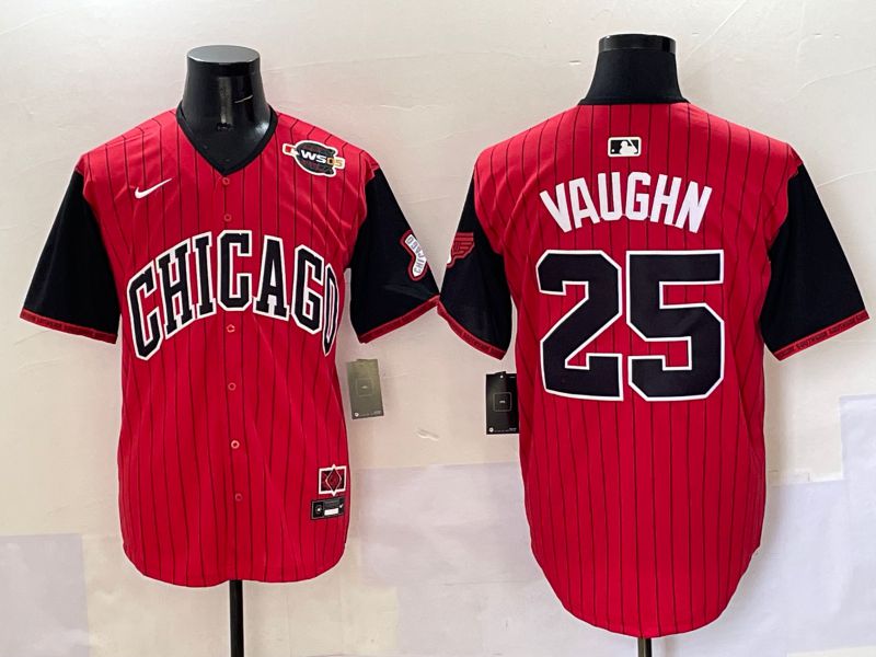 Men Chicago White Sox 25 Vaughn Red Stripe Joint Name Nike 2025 MLB Jersey style 11